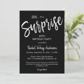 Einfaches Black Surprise Birthday Retirement Party Einladung (Stehend Vorderseite)