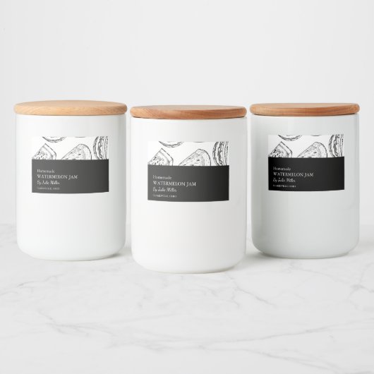 Einfaches Black & White Watermelon-Jam-Label Lebensmitteletikett (Flaschen)