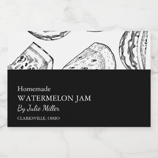 Einfaches Black & White Watermelon-Jam-Label Lebensmitteletikett (Einzelnes Label)