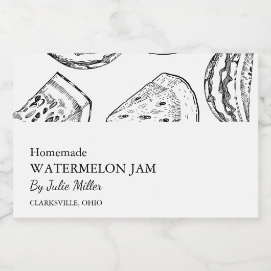 Einfaches Black & White Watermelon-Jam-Label Lebensmitteletikett (Einzelnes Label)