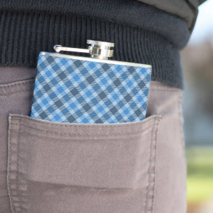 Einfaches Blau/Babyblau Gingham Diagonale Karierun Flachmann