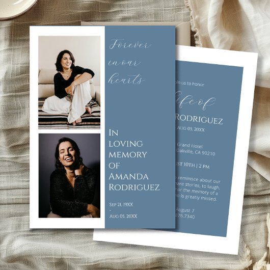 Einfaches Blau in Liebe Erinnerung Beerdigung Foto Einladung