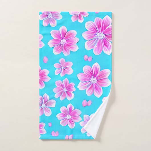 Einfaches Blau und Rosa Blume-Muster Badhandtuch Set (Handtuch)