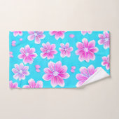 Einfaches Blau und Rosa Blume-Muster Badhandtuch Set (Handtuch)