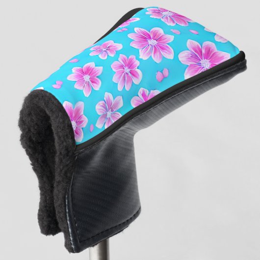 Einfaches Blau und Rosa Blume-Muster Golf Headcover (3/4 Vorderseite)