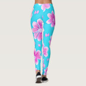 Einfaches Blau und Rosa Blume-Muster Leggings (Rückseite)