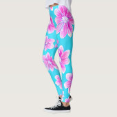 Einfaches Blau und Rosa Blume-Muster Leggings (Links)