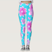 Einfaches Blau und Rosa Blume-Muster Leggings (Vorderseite)