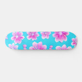 Einfaches Blau und Rosa Blume-Muster Skateboard (Horizontal)