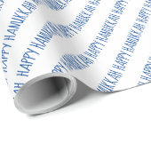 Einfaches Blau und Weiß Happy Hanukkah Script Geschenkpapier (Rolleneckpunkt)