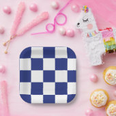 Einfaches blau-weiß kariertes Muster Pappteller (Party)