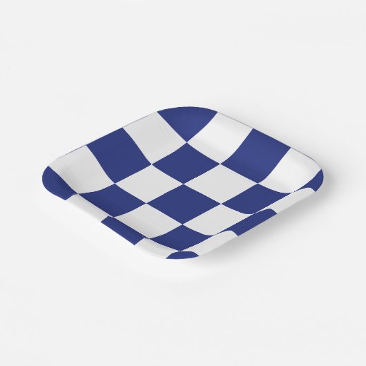 Einfaches blau-weiß kariertes Muster Pappteller (Gewinkelt)