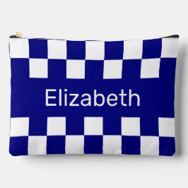 Einfaches Blau-Weiß-Karo-Muster Name Zubehörtasche