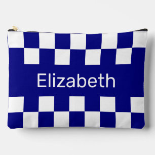 Einfaches Blau-Weiß-Karo-Muster Name Zubehörtasche