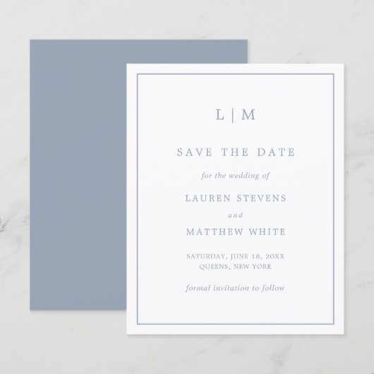 Einfaches, blaues Budget Hochzeit speichern Sie da (Vorne/Hinten)