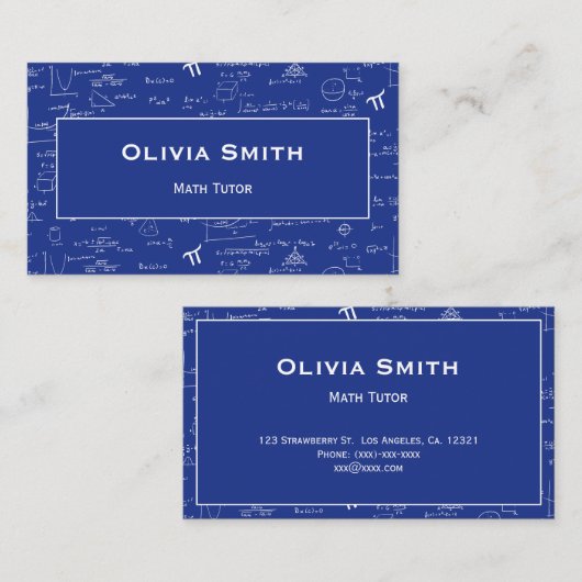Einfaches blaues Mathe-Tutor-Lehrer-Formel-Muster Visitenkarte (Vorne/Hinten)