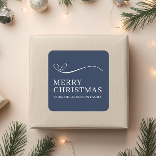 Einfaches blaues modernes Frohe Weihnachten Quadratischer Aufkleber