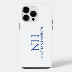 Einfaches blaues modernes Monogramm iPhone 14 Pro Max Hülle