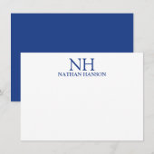 Einfaches blaues Monogramm Modern Mitteilungskarte (Vorne/Hinten)