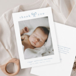 Einfaches blaues Schleifen-Jungen-Baby-Foto Dankeskarte