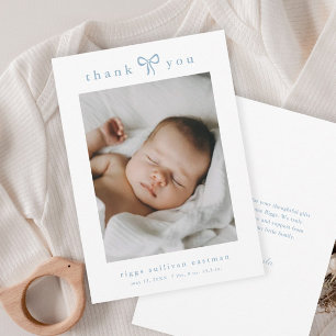 Einfaches blaues Schleifen-Jungen-Baby-Foto Dankeskarte