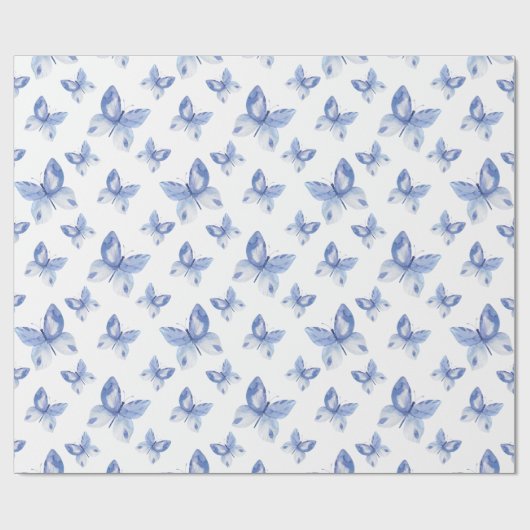 Einfaches blaues Schmetterlingsmuster Geschenkpapier (Flach)