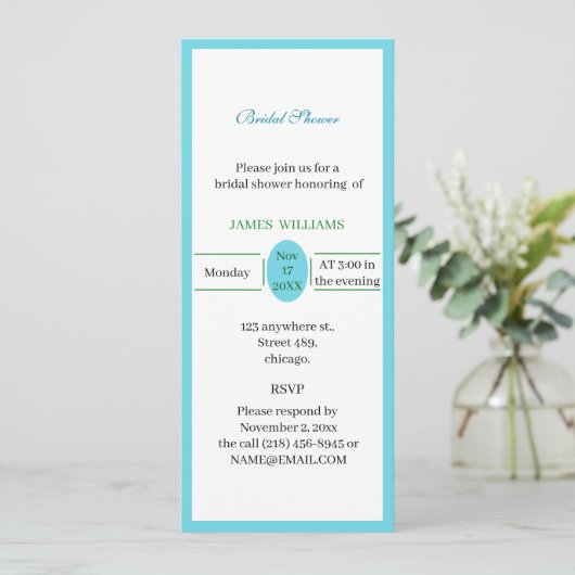 Einfaches, blaues und grünes Brautparty Einladung (Stehend Vorderseite)