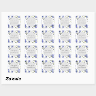 einfaches blaues und violettes florales Design Quadratischer Aufkleber