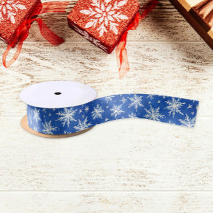 Einfaches Blaues Winter-Wasserfarben-Schneeflocken Satinband