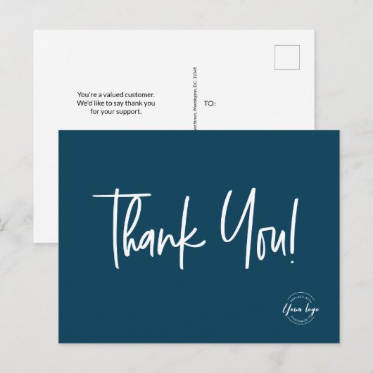 Einfaches Blue Kundenbewertungs-Logo Postkarte (Vorne/Hinten)