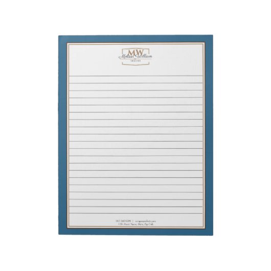 Einfaches Blue Monogram Lined Business Notizblock (Rotiert)