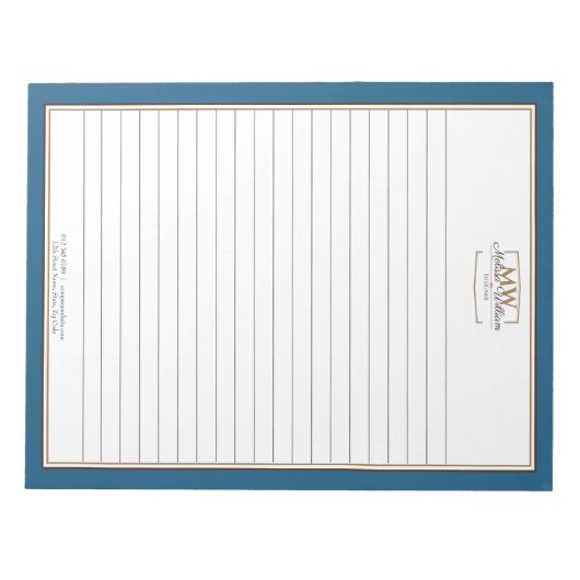 Einfaches Blue Monogram Lined Business Notizblock (Vorderseite)