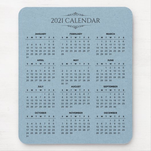 Einfaches Blue Paper-Kalender 2021 | Mousepad (Vorne)