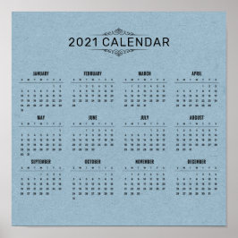 Einfaches Blue Paper-Kalender 2021 | Poster
