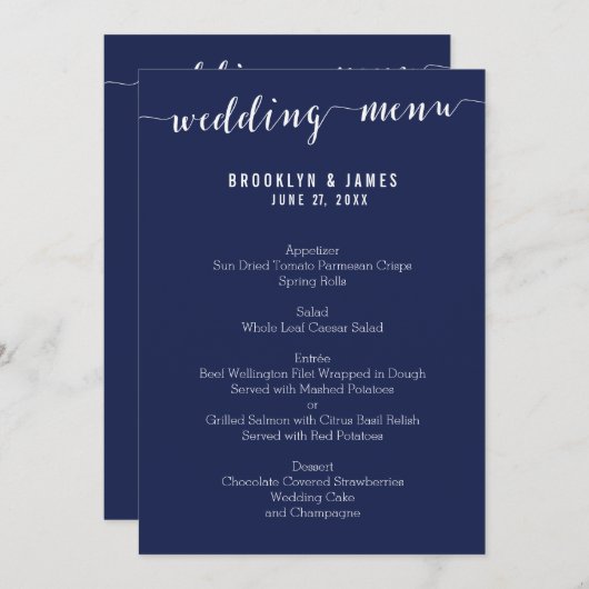 Einfaches Blue Wedding Menu Menükarte (Vorne/Hinten)