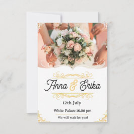 Einfaches Blume Overlay Hochzeitsempfang Foto Einladung