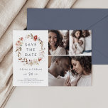 Einfaches Blumendraht 3 Foto Collage Save The Date<br><div class="desc">Diese schlichte,  blumengeschmückte,  3 Foto Collage Save the Date Karte ist perfekt für eine rustikale Hochzeit. Das skurrile Boho Design besticht durch rustikales Rosa,  Bordeaux und Marsala-Blume mit einem stimmungsvollen und romantischen Ton.</div>