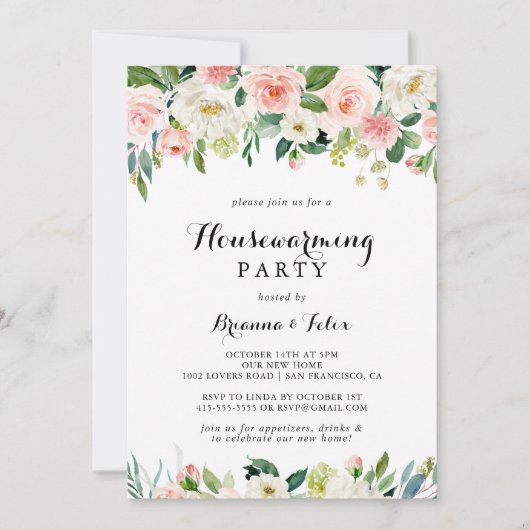 Einfaches Blumengrün-Kalligrafisches Party Einladung (Vorderseite)