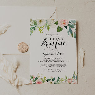 Einfaches Blumenkalligrafie-Hochzeitsfrühstück Einladung