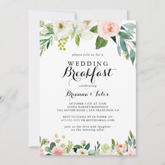 Einfaches Blumenkalligrafie-Hochzeitsfrühstück Einladung (Vorderseite)