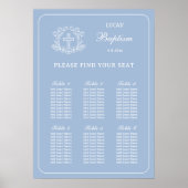 Einfaches Blumenkreuz auf blauem Taufen Sitzplan Poster (Vorne)