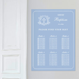 Einfaches Blumenkreuz auf blauem Taufen Sitzplan Poster