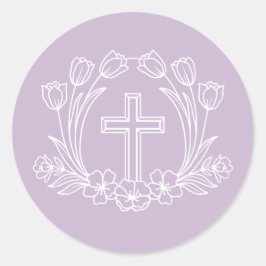 Einfaches Blumenkreuz auf dem Lilac-Aufkleber Runder Aufkleber