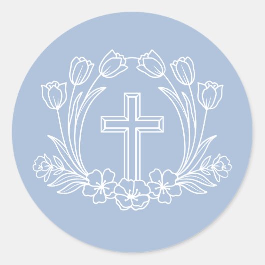 Einfaches Blumenkreuz auf hellblauer Aufkleber (Vorderseite)