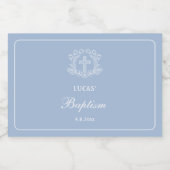 Einfaches Blumenkreuz auf hellblauer Taufe Alkoholflaschenetikett (Einzelnes Label)