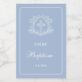 Einfaches Blumenkreuz auf hellblauer Taufe Weinetikett (Einzelnes Label)