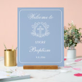 Einfaches Blumenkreuz auf hellblauer Taufe Willkom Acrylschild (Hochzeit)