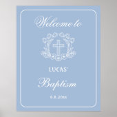 Einfaches Blumenkreuz auf hellblauer Taufe Willkom Poster (Vorne)