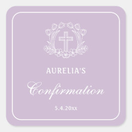 Einfaches Blumenkreuz auf Lilac-Bestätigung Quadratischer Aufkleber
