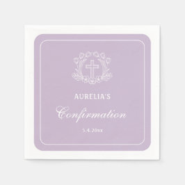 Einfaches Blumenkreuz auf Lilac-Bestätigung Serviette